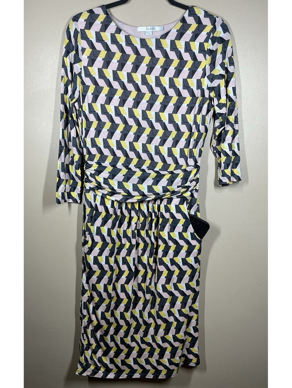 Boden Dress Woman Size 10 Pink, Black, Yellow, Geometric, Soft Modern Mommy - Picture 3 of 8